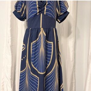 Navy and Gold Midi Dress